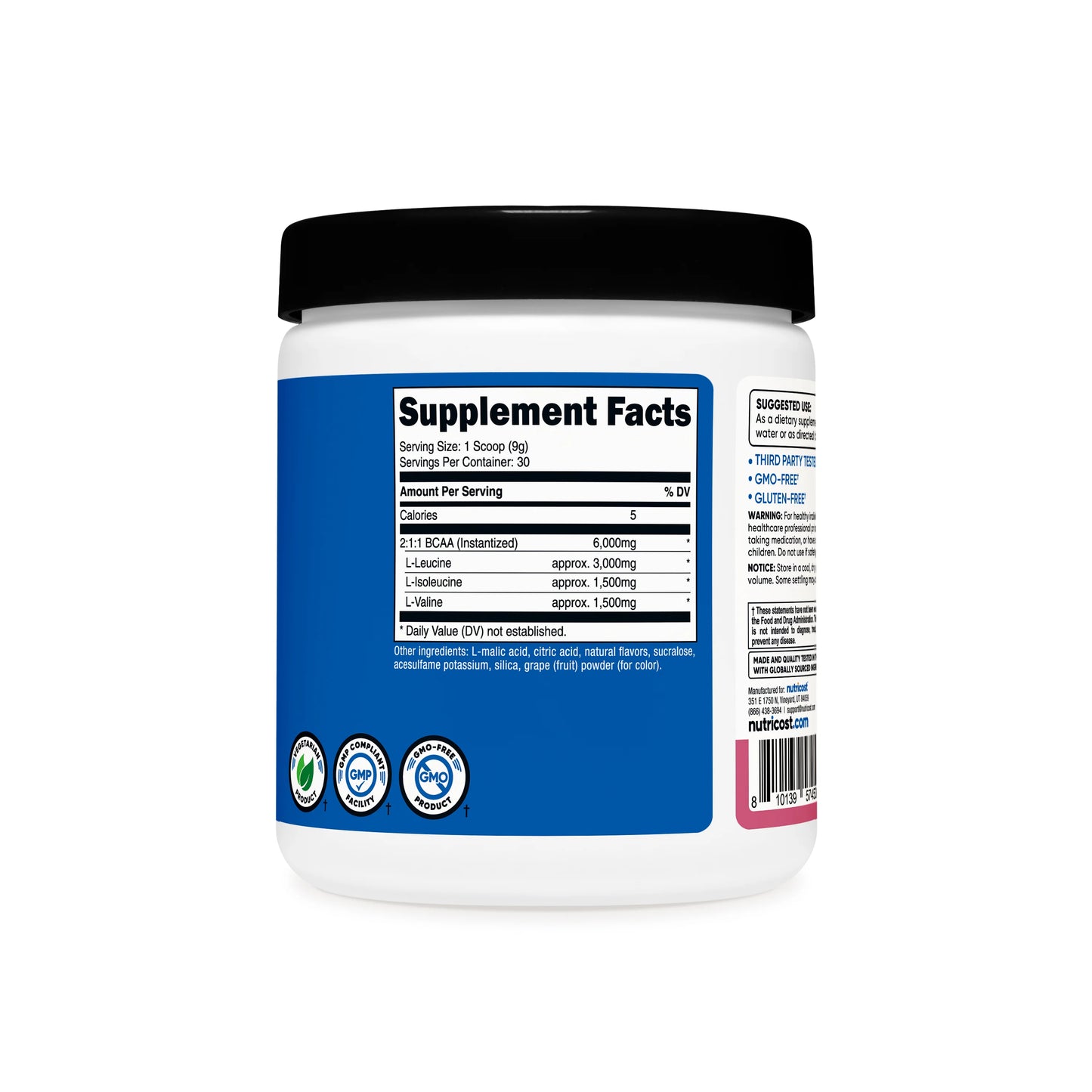BCAA Powder - Pomegranate Guava (30 Servings) | Nutricost