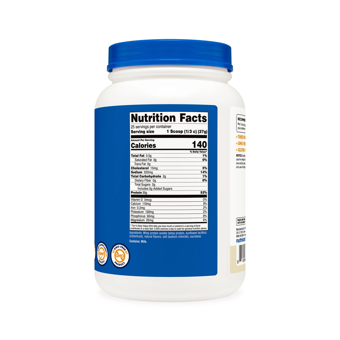 Whey Protein Isolate Powder - Vanilla (2 LB) | Nutricost