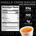 Nutrition facts for Perform Whey Protein Isolate vanilla crème brûlée.