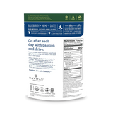 Nutrition label on Navitas Organics Blueberry Hemp Power Snacks – clean ingredients and organic certifications

