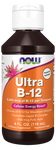 Nature’s Plus Ultra B-12 Liquid Supplement bottle with orange label featuring 5,000 mcg B-12 per serving and energizing support claims.