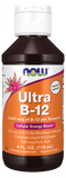 Nature’s Plus Ultra B-12 Liquid Supplement bottle with orange label featuring 5,000 mcg B-12 per serving and energizing support claims.