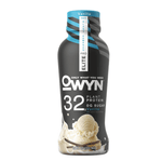 OWYN 32g Vanilla Protein Shake bottle with clean black design and blue cap, plant-based and allergen-free.