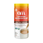 OM Mushroom Chai Blend – Focus, Balance & Immune Support Drink in a vibrant orange container, featuring 30 servings and USDA Organic certification.
