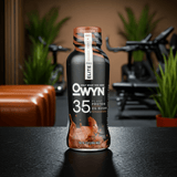 OWYN 35g Chocolate Protein Drink – Vegan performance shake bottle featured in a fitness lifestyle setting.