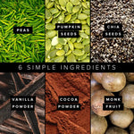 Truvani protein powder flavor lineup showing Vanilla, Chocolate, Banana Cinnamon, Peanut Butter, and Chocolate Brownie Batter varieties.