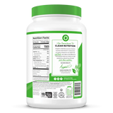 "Orgain Organic Protein Powder – Side view showing nutritional facts and certifications (vegan, gluten-free, non-GMO)."


