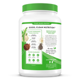 "Orgain Plant-Based Protein – Ingredients highlights, 21g plant-based protein, 7g prebiotic fiber, creamy chocolate flavor."


