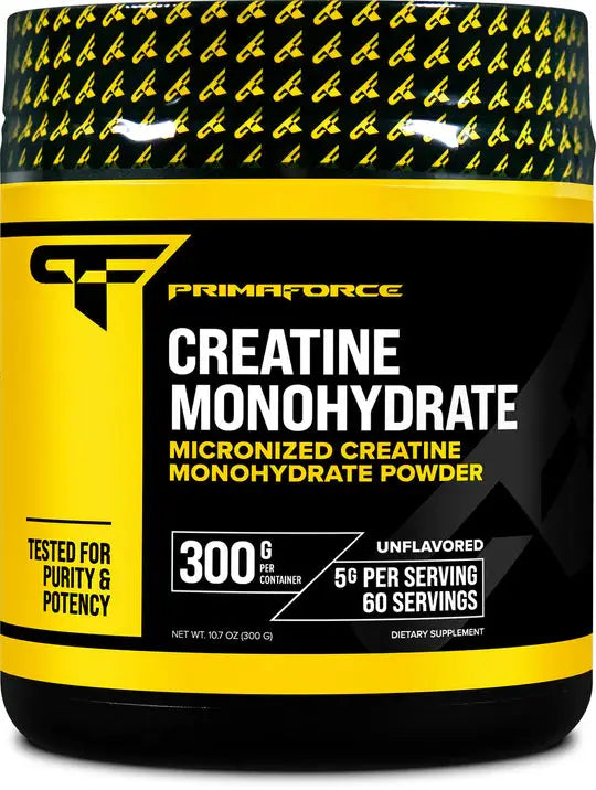 Close-up of Build Fast Formula Creatine Monohydrate label highlighting 100% purity, 300 grams, and performance-enhancing benefits.