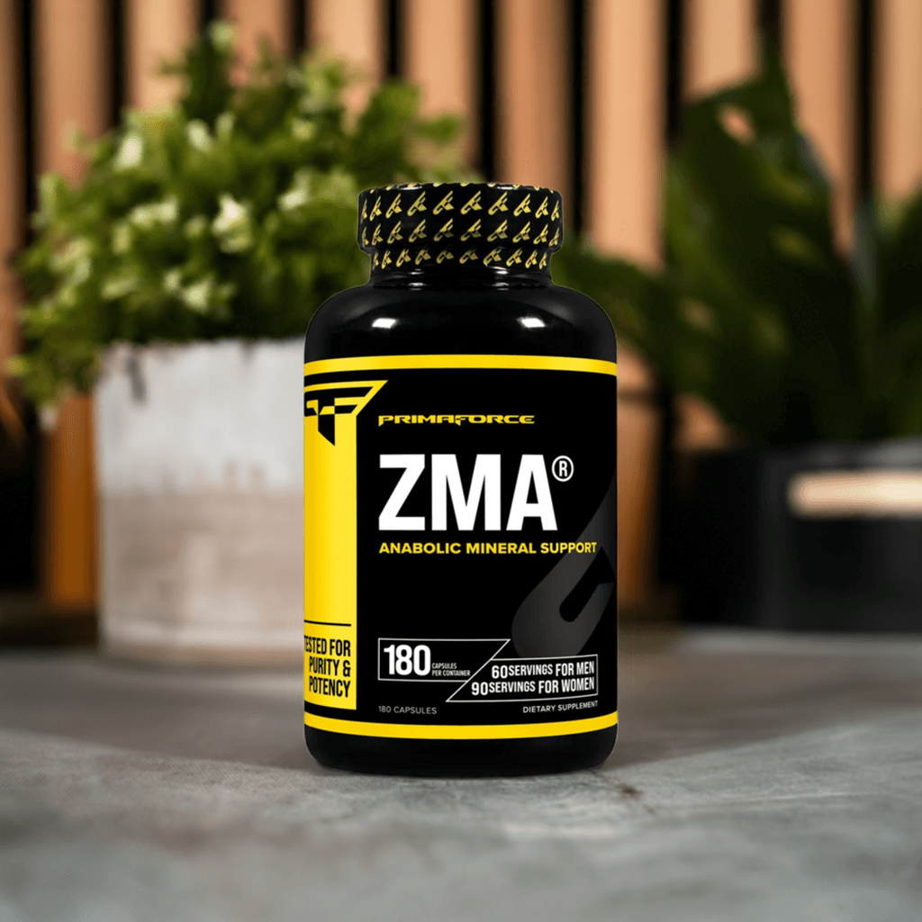 PrimaForce ZMA Muscle Recovery Supplement 180 capsules with pure actives, designed to improve sleep, metabolism, and muscle strength.