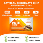 Probar Oatmeal Chocolate Chip Meal Bar features gluten-free, dairy-free, soy-free nutrition with clean energy and plant protein