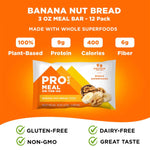 Probar Banana Nut Bread highlights gluten-free, dairy-free, and 9g protein meal replacement features