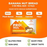 Probar Banana Nut Bread highlights gluten-free, dairy-free, and 9g protein meal replacement features