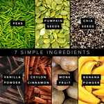 Truvani protein powder flavor lineup including Vanilla, Chocolate, Peanut Butter, Banana Cinnamon, and more—clean ingredients, no junk.