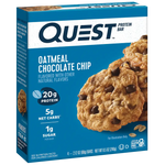 Quest Oatmeal Chocolate Chip Protein Bar – Single Bar and Box Packaging Close-Up