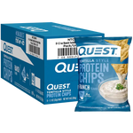 Quest Ranch Tortilla Style Protein Chips box packaging – high protein keto-friendly chips, 8-pack case


