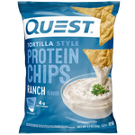 Quest Ranch Tortilla Style Protein Chips single bag – bold ranch flavor, high protein low carb snack

