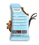 "Front view of RXBAR Vanilla Almond Protein Bar – made with egg whites, dates, and nuts"

