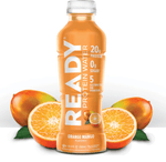 "Ready Protein Water Orange Mango bottle with fresh mango and orange slices for natural flavor representation"

