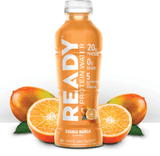 "Ready Protein Water Orange Mango bottle with fresh mango and orange slices for natural flavor representation"

