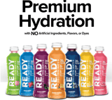 "Assorted flavors of Ready Protein Water showcasing variety including Orange Mango, Berry Lemonade, and more"

