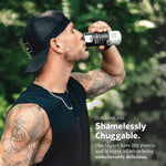 Fit man drinking Slate Milk Dark Chocolate Shake post-workout for muscle recovery and clean protein.