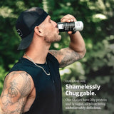 Fit man drinking Slate Milk Dark Chocolate Shake post-workout for muscle recovery and clean protein.