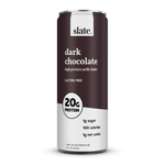 Slate Milk Dark Chocolate high-protein shake front can view – lactose-free, 20g protein, no added sugar.