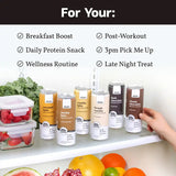 Slate Milk product line showing Dark Chocolate Shake benefits including zero added sugar, high protein, and lactose-free formula.