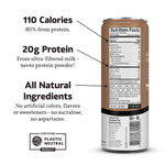 Nutritional label of Slate Milk Classic Chocolate showing 20g protein, 100 calories, and all-natural ingredients.