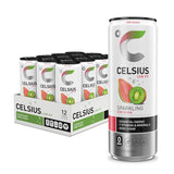 12 pack Celsius Sparkling Kiwi Guava can, sparkling fitness drink with 200mg caffeine and guava kiwi flavor