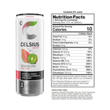 Celsius Sparkling Kiwi Guava nutrition facts panel, thermogenic energy drink with no artificial preservatives