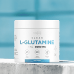 Type Zero Clean L-Glutamine 1kg container on blue background