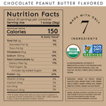 Truvani Chocolate Peanut Butter Protein powder nutrition label highlighting 7 clean ingredients and USDA Organic certification.