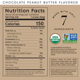 Truvani Chocolate Peanut Butter Protein powder nutrition label highlighting 7 clean ingredients and USDA Organic certification.