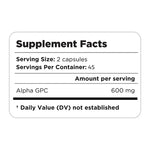 Alpha GPC 600mg supplement facts label