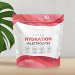 Type Zero Hydration Stick Packs on a light surface with tropical decor, emphasizing clean hydration with electrolytes and natural ingredients.