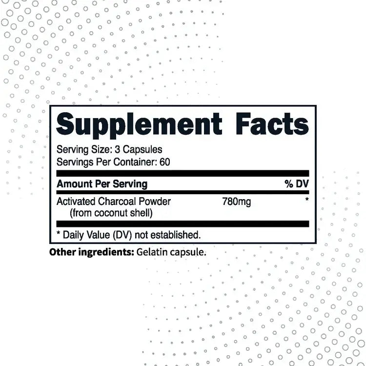 Supplement facts for TypeZero Activated Charcoal Capsules
