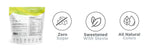 Icons highlighting features of Type Zero Hydration Stick Packs: zero sugar, sweetened with Stevia, and all-natural colors for clean hydration.