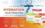 Marketing banner for Type Zero Hydration Stick Packs showcasing all flavors with benefits like electrolyte replenishment, vitamins, and zero sugar.
