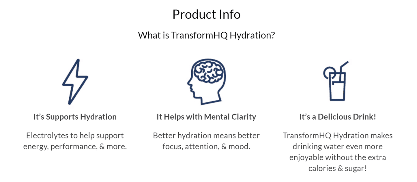 TransformHQ Hydration benefits: support, clarity, taste