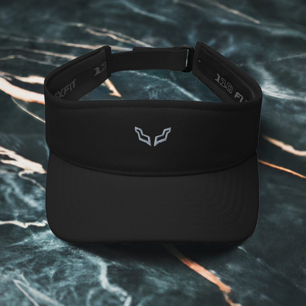 Velite Armor Performance Visor in sleek black with minimalist logo, designed for lightweight comfort and functionality during workouts or casual wear.