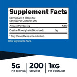 Supplement facts for Nutricost Creatine Monohydrate