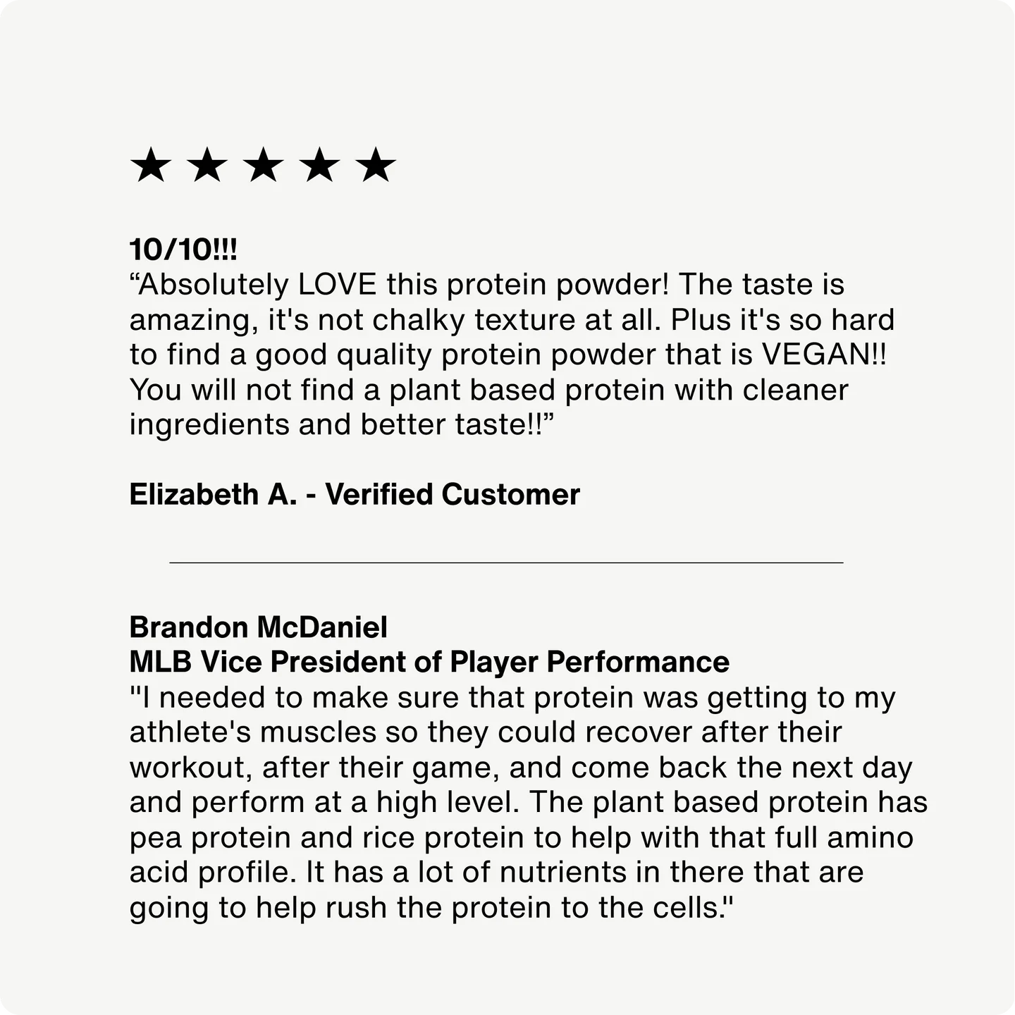 Customer reviews praising Momentous 100% Plant Protein Vanilla Chai for taste, texture, and clean vegan ingredients.