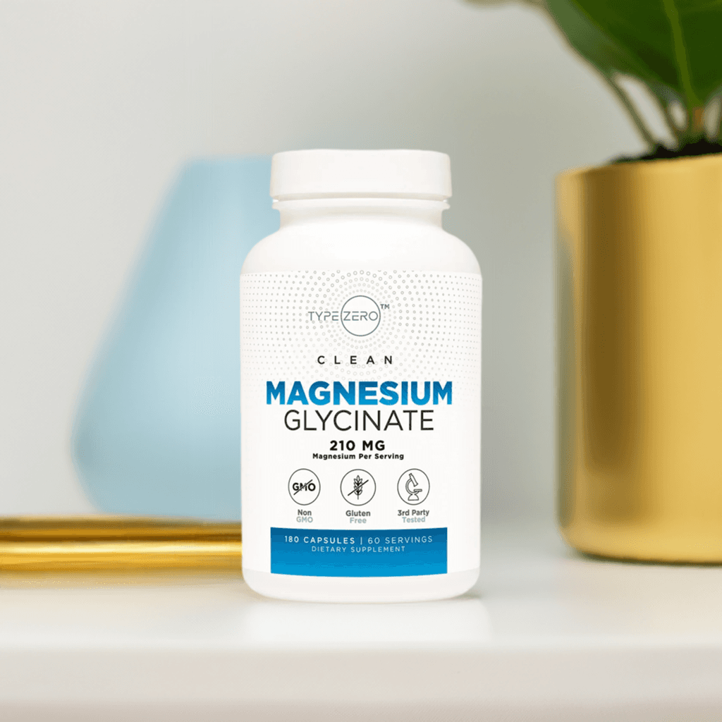 Type Zero Magnesium Glycinate bottle with plant background