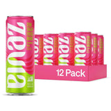 Zevia Zero Sugar Energy Drink Strawberry Kiwi 12-pack with bright pink and green cans, stevia-sweetened and caffeine-boosted for natural energy.