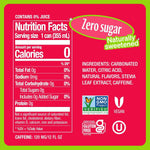 Zevia Strawberry Kiwi Energy Drink nutrition label showing zero sugar, zero calories, vegan, non-GMO, and 120mg caffeine per 12 oz can.