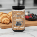 Perk Energy Tan Mocha Latte container with croissants