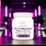 TypeZero Multi Collagen jar with vibrant pink lights