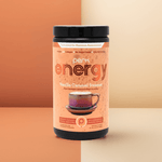 Perk Energy Vanilla Caramel Steamer with dual-tone background